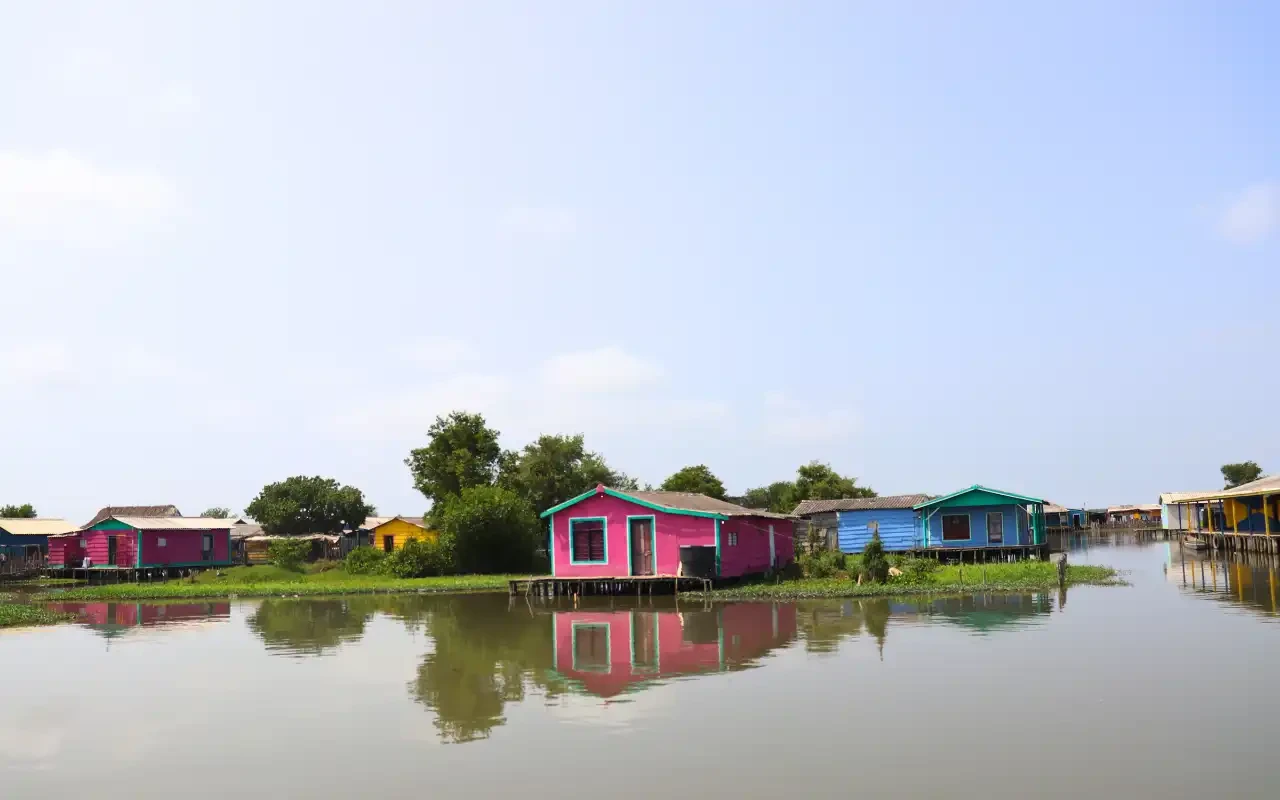 Traditional wooden houses in stilt villages