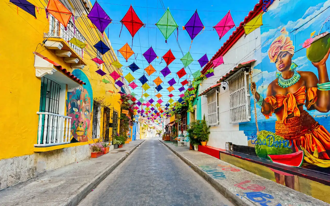 calle con grafitis en cartagena de indias