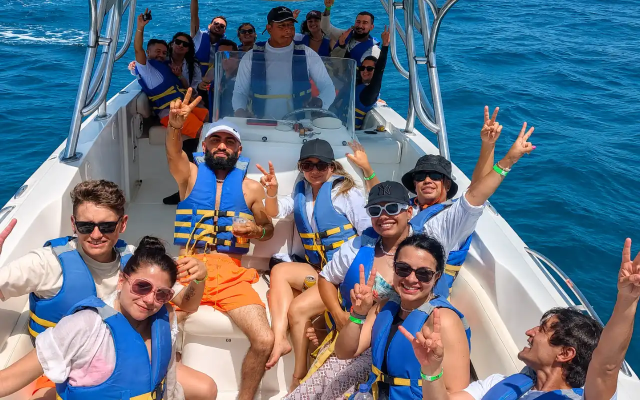 Friends enjoying a luxury boat trip