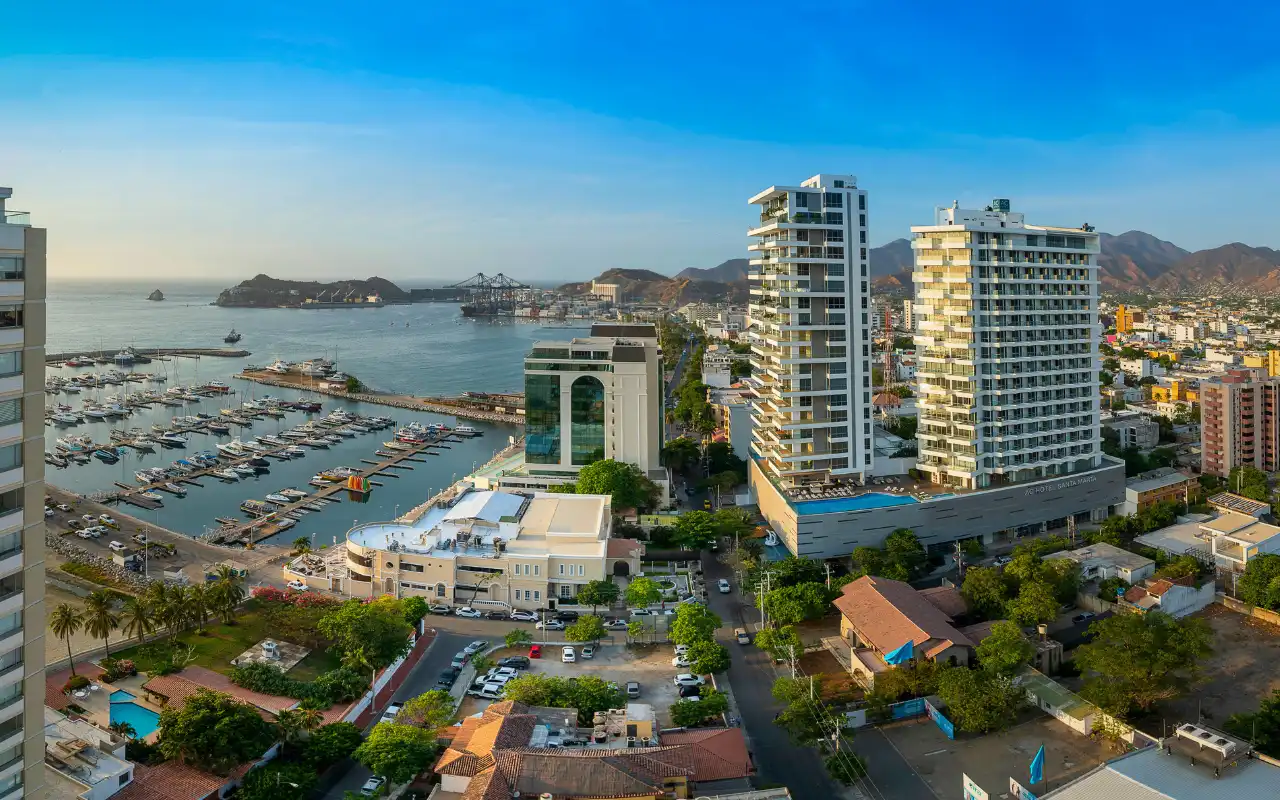panoramic view of santa marta with sea and mountains