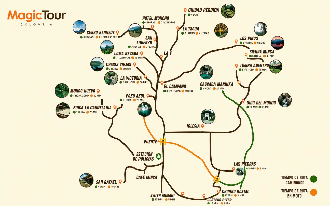Map of Minca and its location near Santa Marta, Colombia